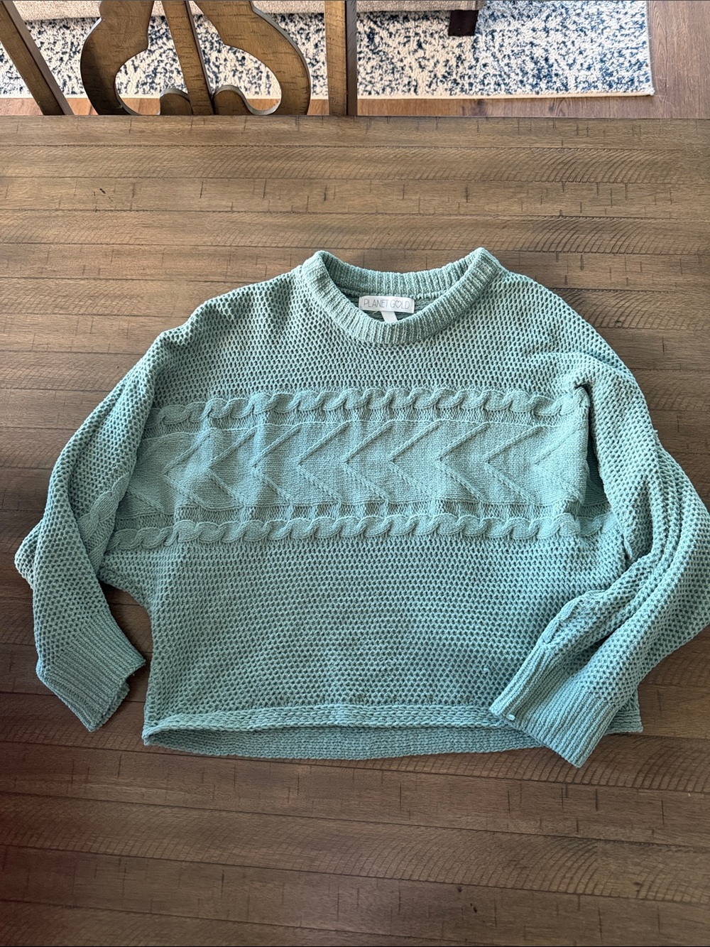 Planet Gold Seafoam Cable Knit Crewneck Sweater